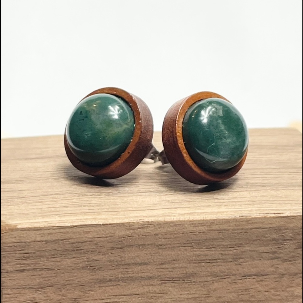 Moss Agate Wooden Studs